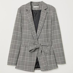 H&M | Light Grey Checked Jacket with Belt